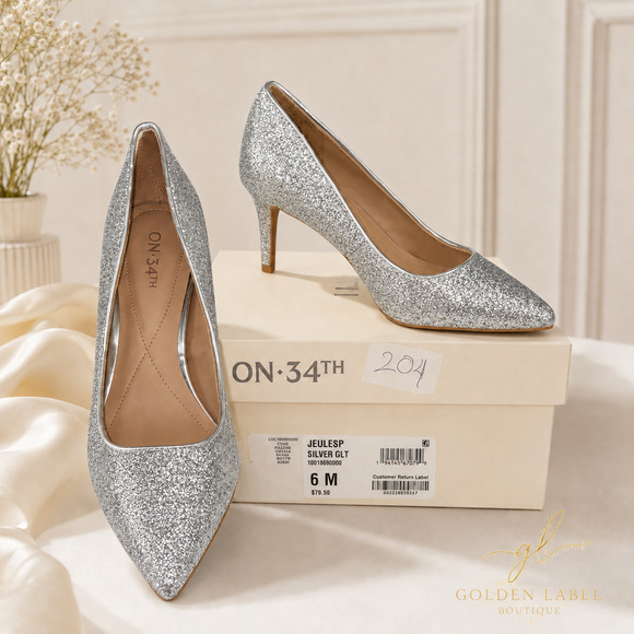 On 34th Shoes - On 34th Jeules Pumps Women’s 6M Silver Glitter Pointed Toe Heels NIB